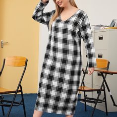 Клетчатый Повседневный Платья размер плюс Shein