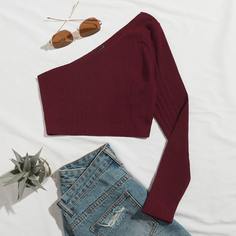 Трикотажная короткая футболка на одно плечо Shein