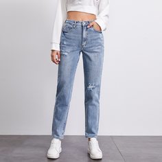 Рваные джинсы с высокой талией Shein