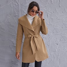 Однотонное пальто с поясом Shein