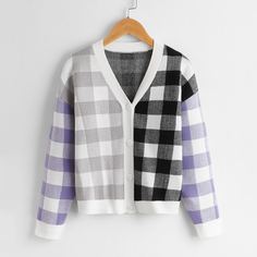 Контрастный кардиган в клетку для мальчиков Shein