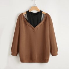 Свитшот размера плюс с вырезами на плечах Shein