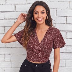 с оборками цветочный Бохо Блузы Shein
