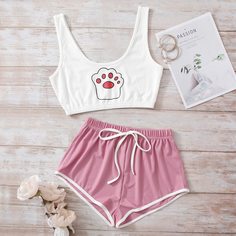 узел Мультяшный принт милый Пижама Shein