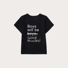 Лозунг Повседневный Футболки для маленьких мальчиков Shein