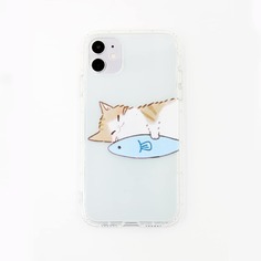 Чехол для iPhone с принтом кошки и рыбы Shein
