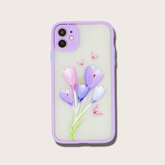 Чехол для iPhone с контрастной рамкой и цветочным принтом Shein