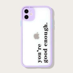 Чехол для iPhone с контрастной рамкой и текстовым принтом Shein