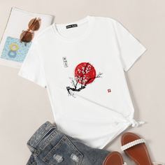Цветочный Повседневный Футболки Shein