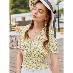 Оборка Цветочный Бохо Блузы Shein