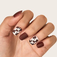 24шт накладные ногти с леопардовым принтом и 1 лист лента Shein