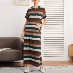 с карманами Полосатый Повседневный Платье Shein