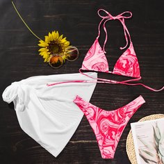 Сетчатая юбка и бикини с абстрактным рисунком 3шт Shein