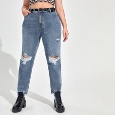 на пуговицах Одноцветный Джинсы размер плюс Shein