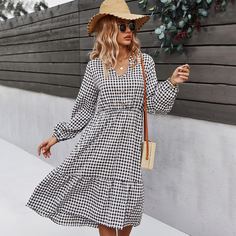 С оборками Клетка Повседневный Платье Shein