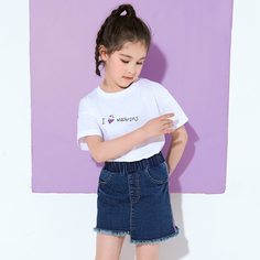 с карманами Полосатый Джинсовые юбки для девочек Shein