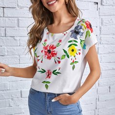 Футболка с цветочным принтом Shein