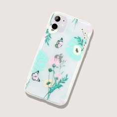 Прозрачный чехол для iPhone с принтом бабочки и цветка Shein