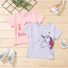 С карикатурой Повседневный Футболки для маленьких девочек Shein