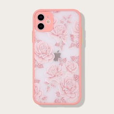 Чехол для iPhone с контрастной рамкой и принтом пиона Shein