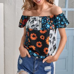 Блузка с открытыми плечами и цветочным принтом Shein