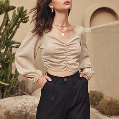 Застежка Полосатый Элегантный Блузы Shein