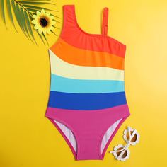 Полосатый Повседневный Купальники для девочек Shein