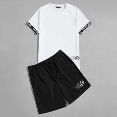 Мужские шорты и футболка с текстовым принтом Shein