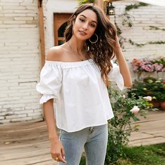 Оборка Одноцветный Бохо Блузы Shein