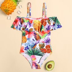 Преувеличенное кружево Тропический Бохо Купальники для девочек Shein