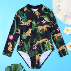 на молнии Тропический Бохо Купальники для девочек Shein