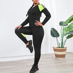 Контрастная спортивная куртка и леггинсы размера плюс Shein