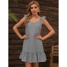 с оборками Полосатый Повседневный Платье Shein