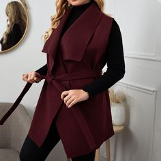 Пальто-жилет размера плюс с поясом Shein