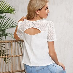 Пуговица Одноцветный Повседневный Футболки Shein