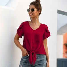 с оборками Одноцветный Повседневный Блузы Shein
