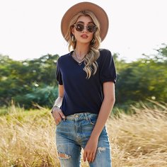 Одноцветный Повседневный Футболки Shein