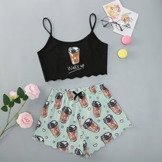 Пижама на бретельках с оригинальным принтом Shein