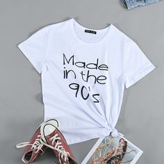 буква Повседневный Футболки Shein