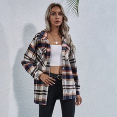 с карманами Клетчатый Повседневный Пальто Shein