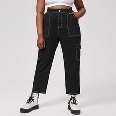 на пуговицах Джинсы размер плюс Shein