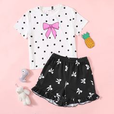 С оборками В горошек милый Домашняя одежда для девочек Shein