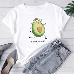 С карикатурой Повседневный Футболки Shein