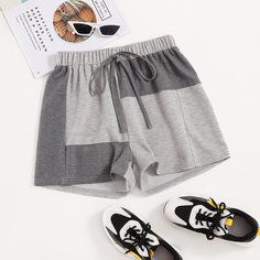 Контрастные спортивные шорты с узлом Shein