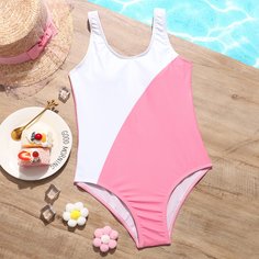 Двухцветный слитный купальник для девочек Shein