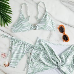 Пляжная юбка и бикини в полоску зебры Shein