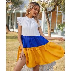 с оборками Контрастный цвет Бохо Платье Shein