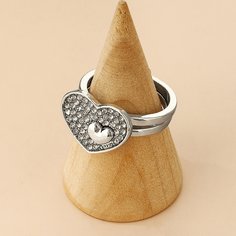 2шт кольцо с сердечком и стразами Shein
