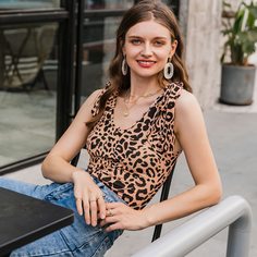 с бантом Леопардовый Повседневный Боди Shein