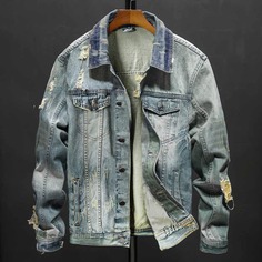 с карманами градиент цветовой Мужские джинсовые куртки Shein